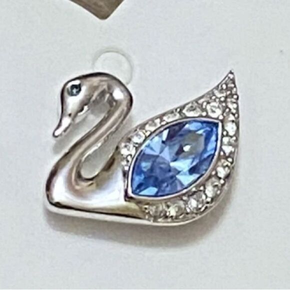 Swarovski Signed Swan Pin With Swarovski Crystals In Clear And Blue - Picture 1 of 10